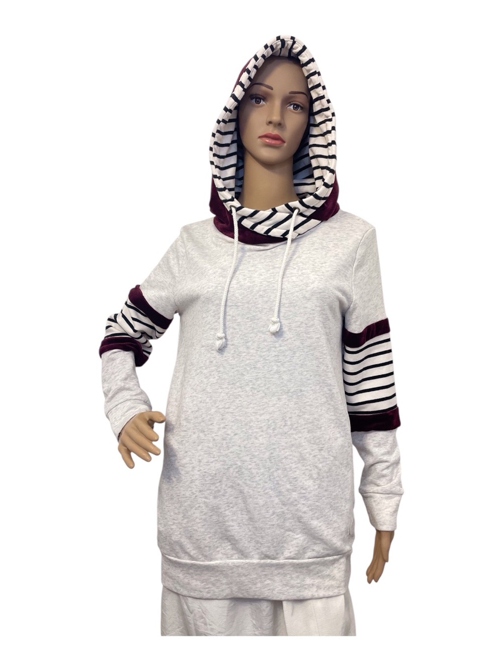 Nora Madison x Lucy Avenue Solid Striped Long Sleeves  Gray Women’s Hoodie, M - Picture 2 of 13